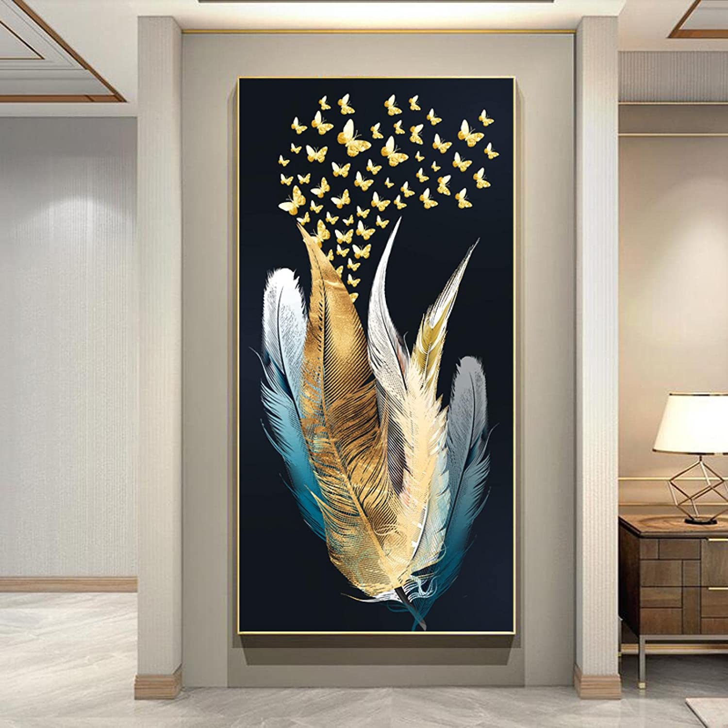 Gold Feather Butterfly Canvas Painting Wall Art. Order @HOG