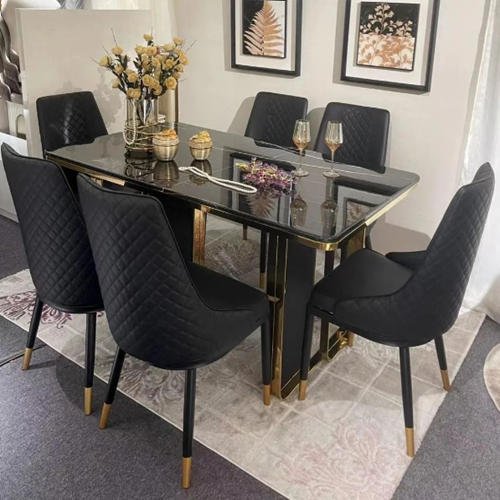 6 Seater Faux Marble Dining Set