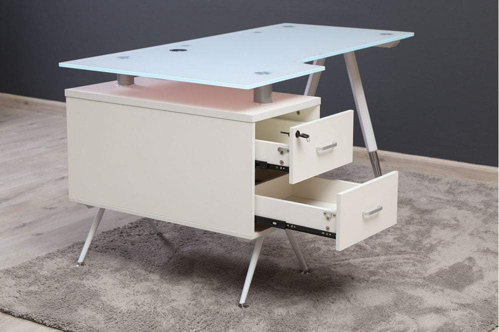 1.4 Metre Glass Top Office Desk-White Home Office Garden | HOG-HomeOfficeGarden | HOG-Home.Office.Garden