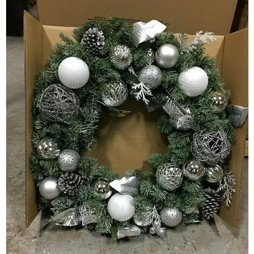 32'' Pre-lit Decorated Wreath With Sliver Ornaments |HOG-Home. Office. Garden online marketplace