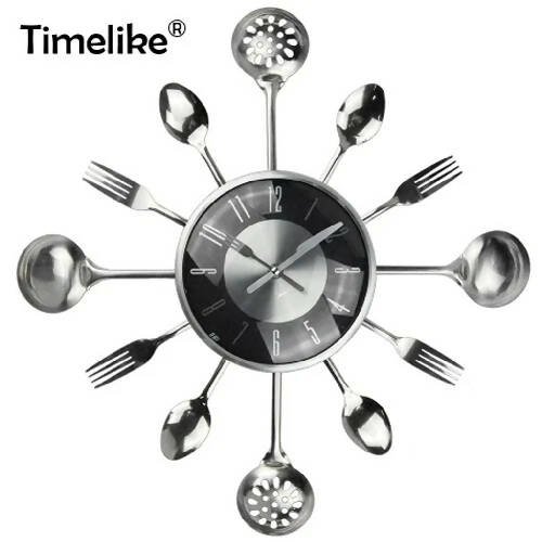 Linsan Kitchen Cutlery Wall Clock With Forks And Spoons For Home Decor - 14" - Black HOG-Home Office Garden online marketplace.