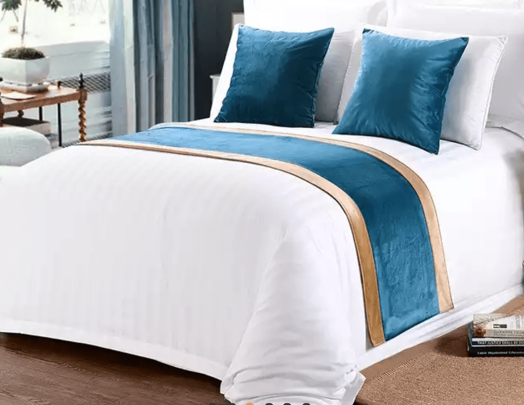 8 snow white 100% America cotton bedding set with (BLUE) bed runner Home Office Garden | HOG-HomeOfficeGarden | online marketplace