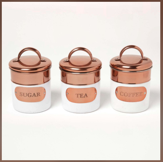 Tea Coffee Sugar White Hammered Copper Canister. Home Office Garden | HOG-HomeOfficeGarden | online marketplace