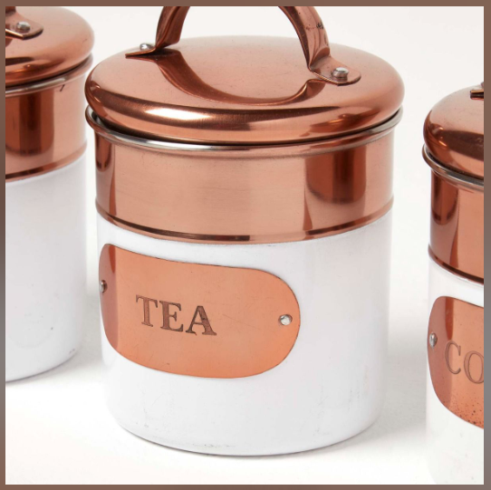 Tea Coffee Sugar White Hammered Copper Canister. Home Office Garden | HOG-HomeOfficeGarden | online marketplace