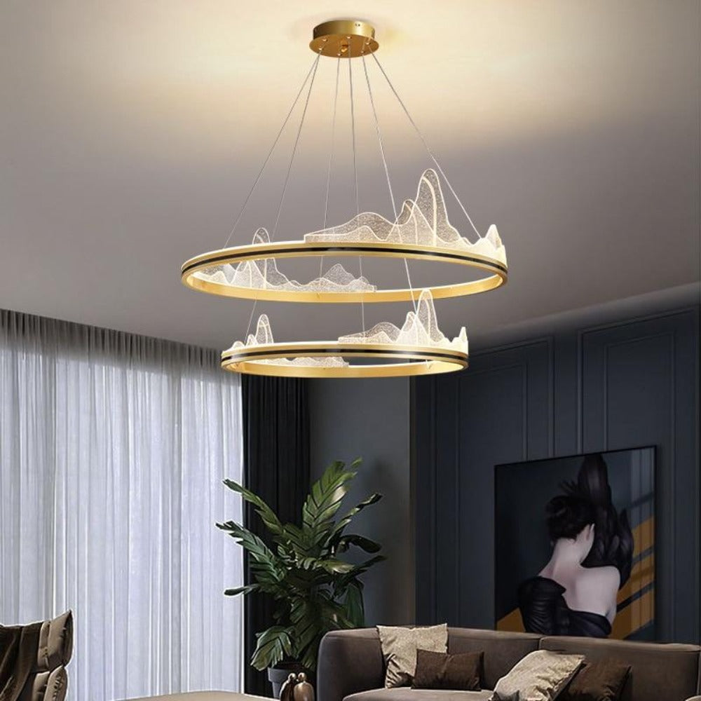 Light luxury Two Tier Pendant Light With Round Acrylic Lampshade
