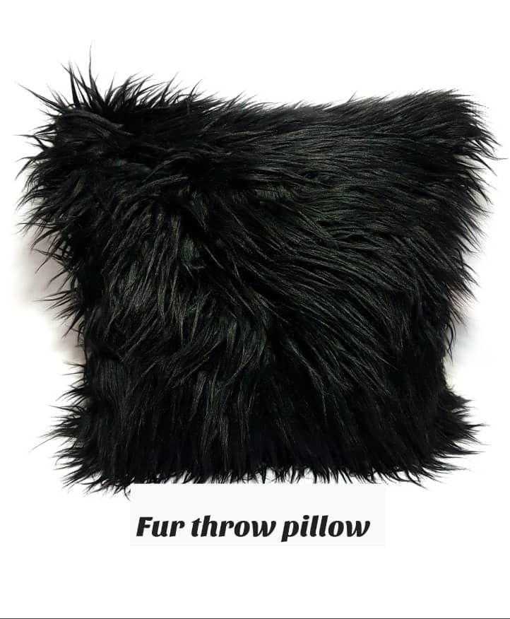 Black Fur Throw Pillow