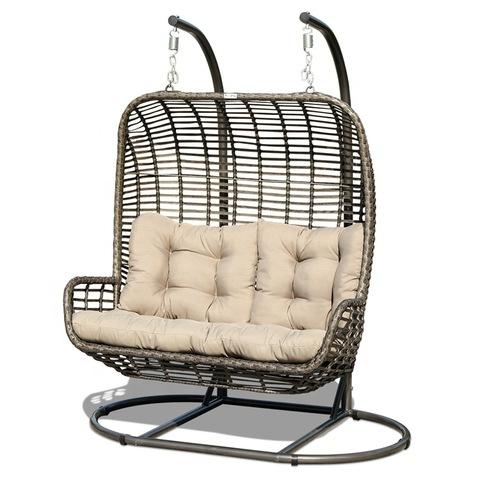 Double Basket Rattan Swing Chair Patio