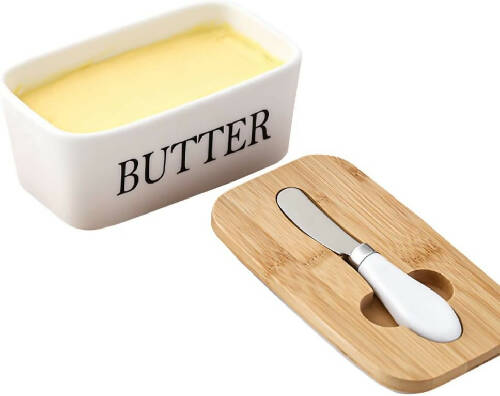 Ceramic Butter Dish with Wooden Lid