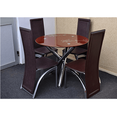Round Dining Table-Brown + 4 Chairs