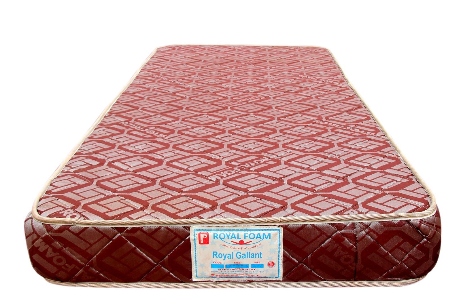 Royal Gallant Plus JACQUARD fabric-Fully Quilted Mattress 190 X 210 X 25 CM(6ft x 7ft x 10inches) 2 Adult (King Size)(Lagos Only)