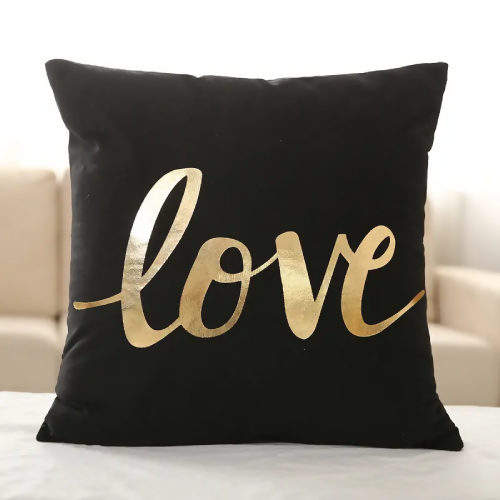 Black Velvet Love Pillow Gold